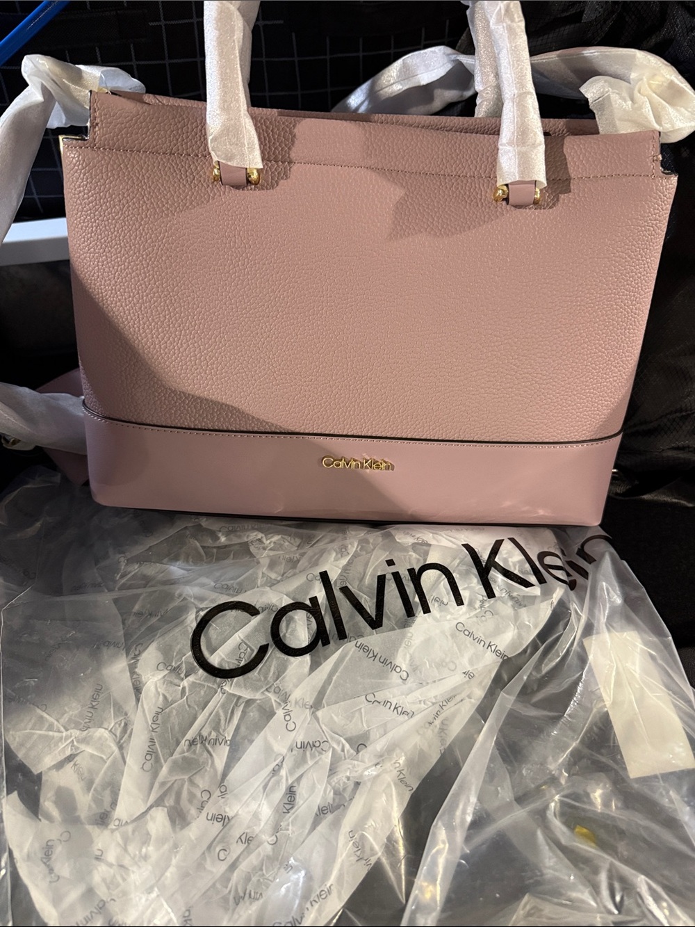 Calvin Klein Rose Pink Pebbled Tote with Gold Accent